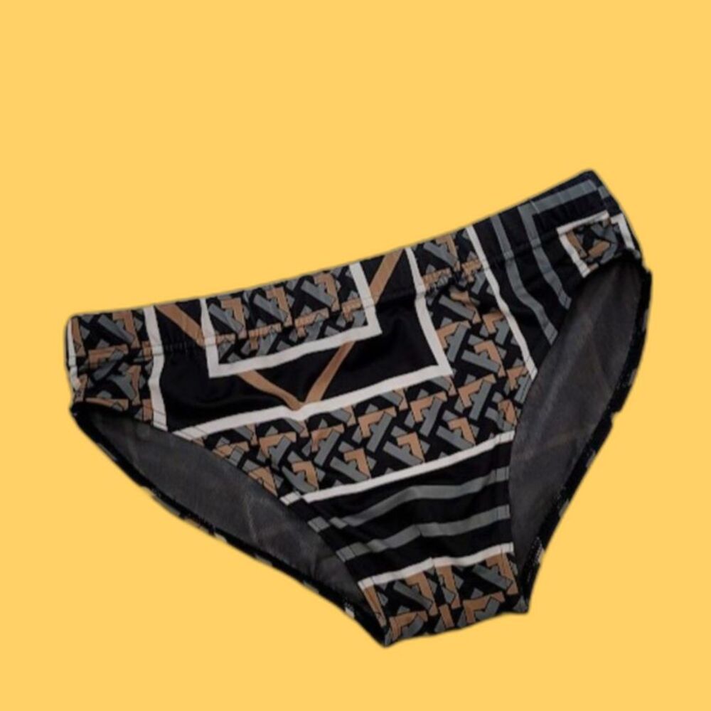Les Hommes Swim Brief Men's 46 Sz. M Black Geometric Print Mesh Lined Portugal